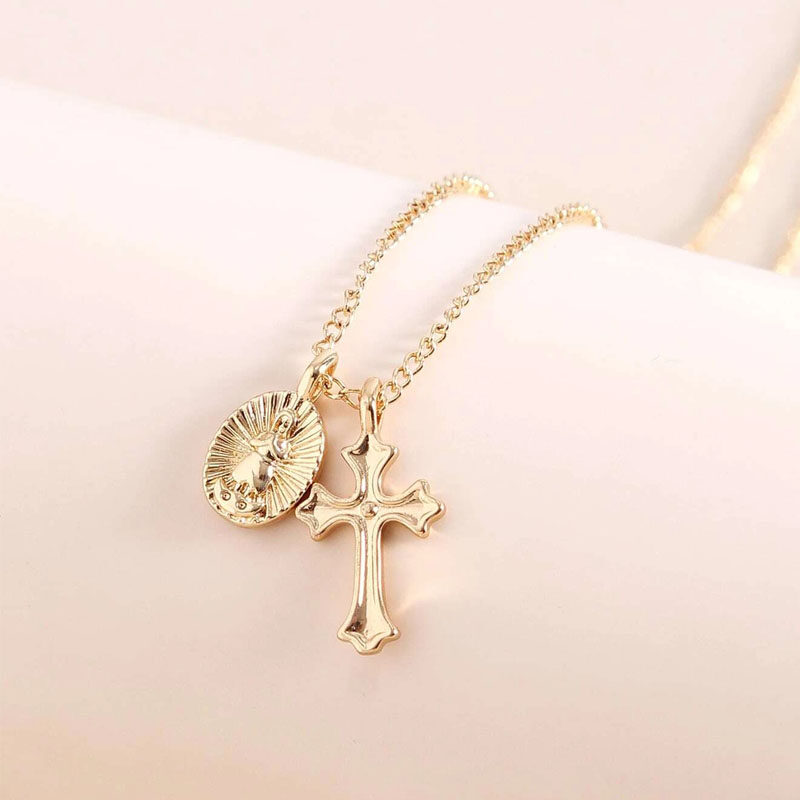 1pc Cubic Zirconia Decor Cross Charm Necklace Copper Jewelry