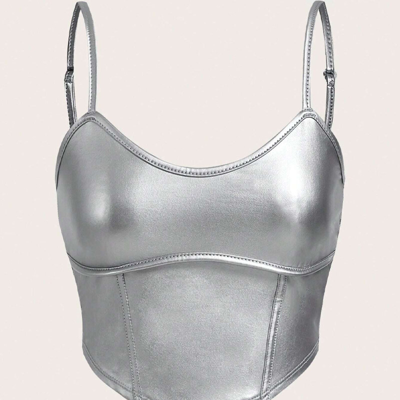 ICON Silver Stretchy Leather Women's Camisole Top