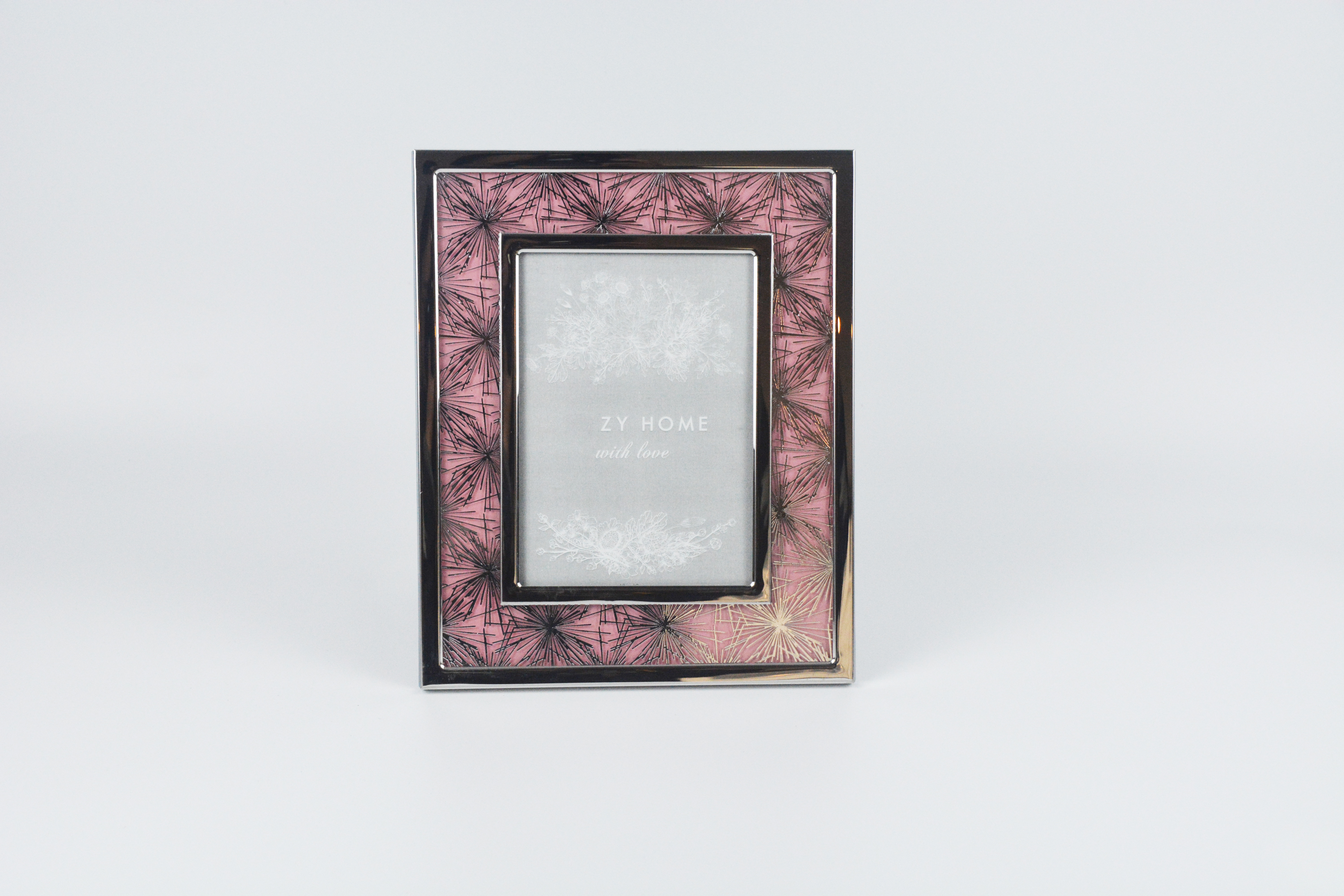 4x6" metal photo frame of pink shiny aluminum alloy 22x27cm decorated