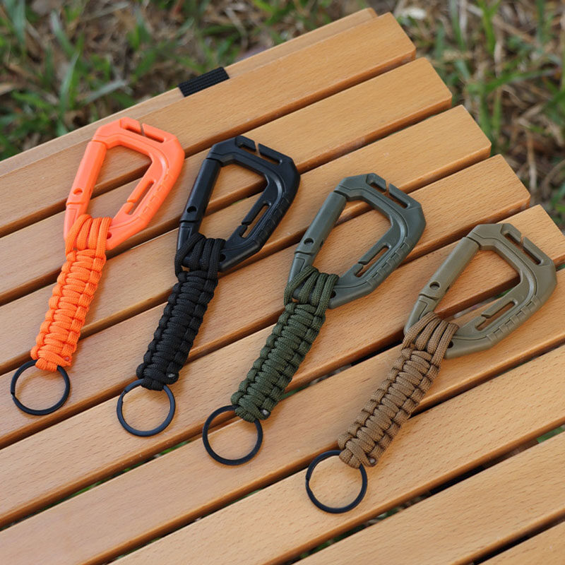 Outdoor mountaineering key chain umbrella  rope braid multi-functional D-shaped plastic  hook anti-loss buckle water bottle latc