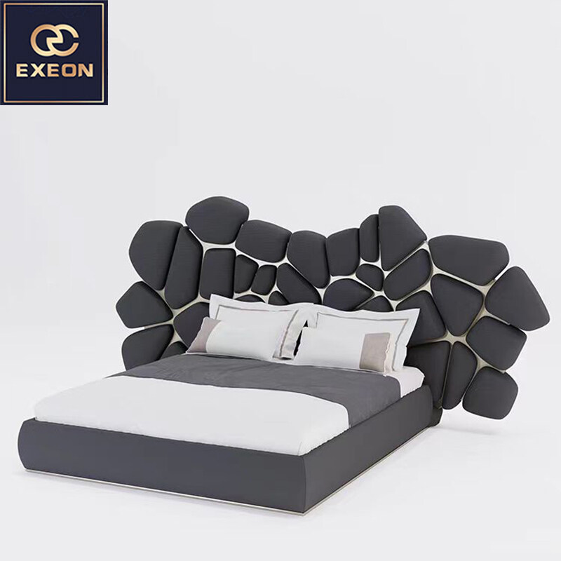 Modern light luxury high-end leather double bed