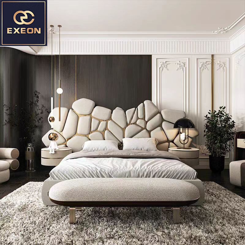 Modern light luxury high-end leather double bed