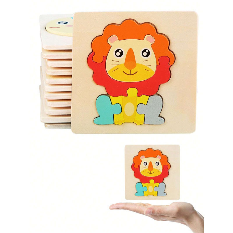 1Pc 3D Wooden Toddler Puzzle Jigsaw Children Cartoon animal lion Intelligence