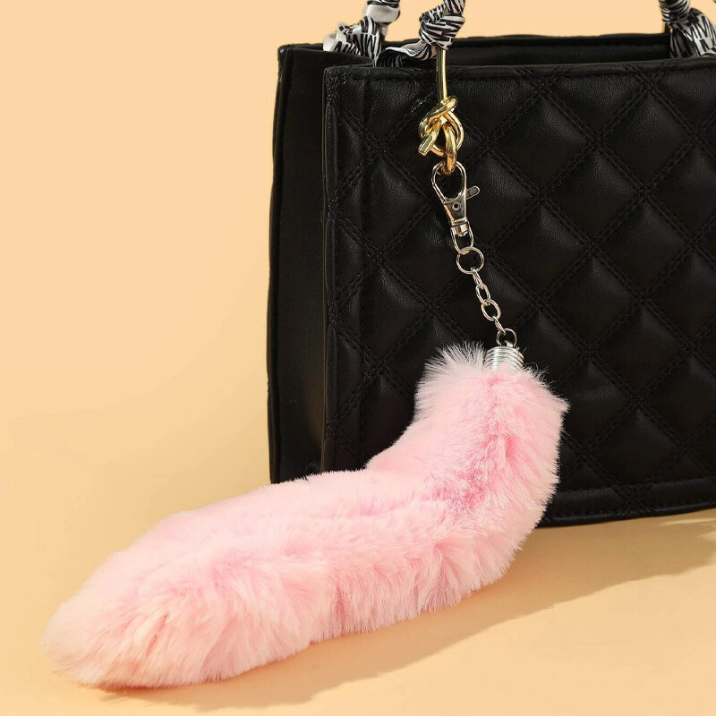 Pink Fluffy Tail Car Accessaries Women Key Chain Charms