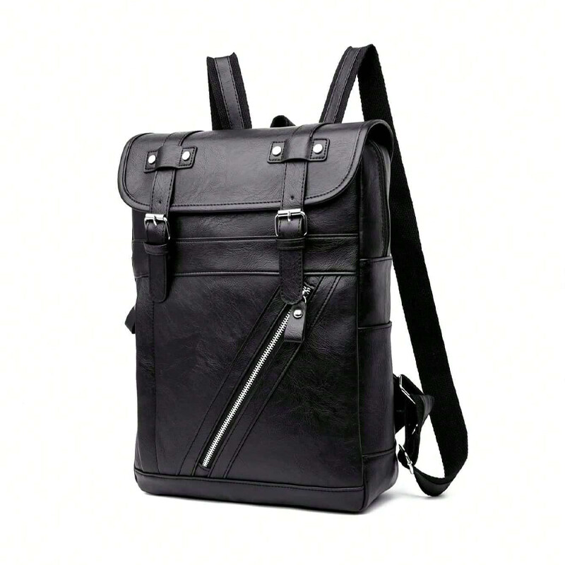 Fashionable Flip-Cover Backpack PU Leather Business Casual Black  Gifts For Men