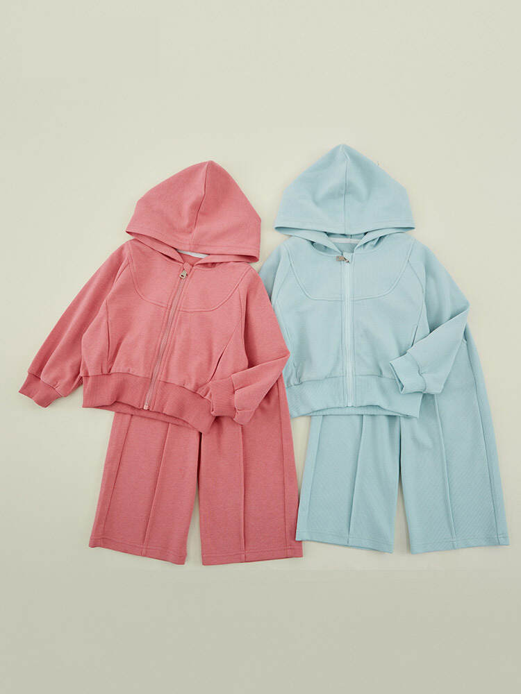 Girls Solid Color Hoodie Set