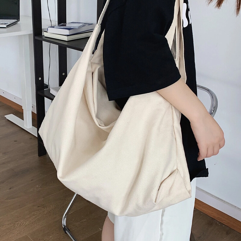 Simple Large Capacity Solid Color Canvas Bag For Women