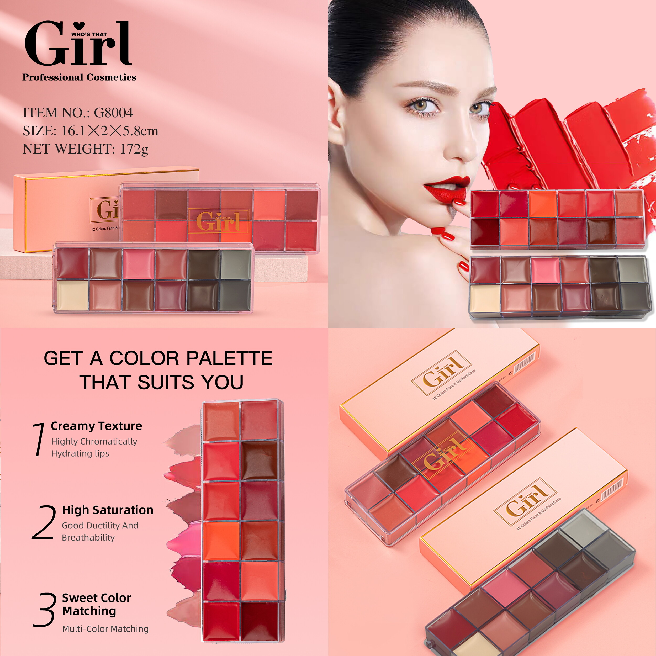 Who's That Girl 12 Colors Face And Lip Case