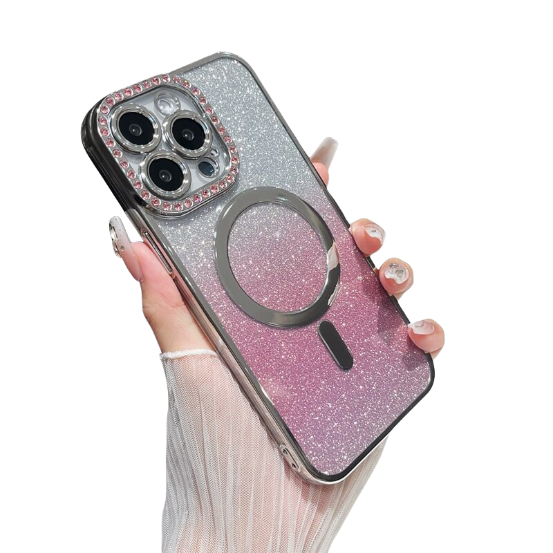 Magnetic case with lens film for iPhone 15 pro max gradient glitter anti-shock for iphone 12 13 14 Pro XR XS Max protective case