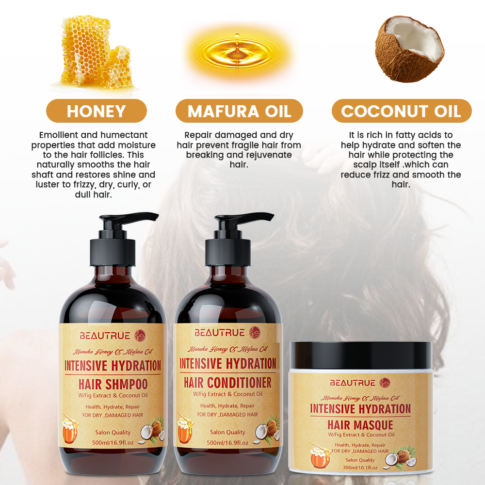 hydrate honey shampoo;shampoo;conditioner;hair masque;honey shampoo set