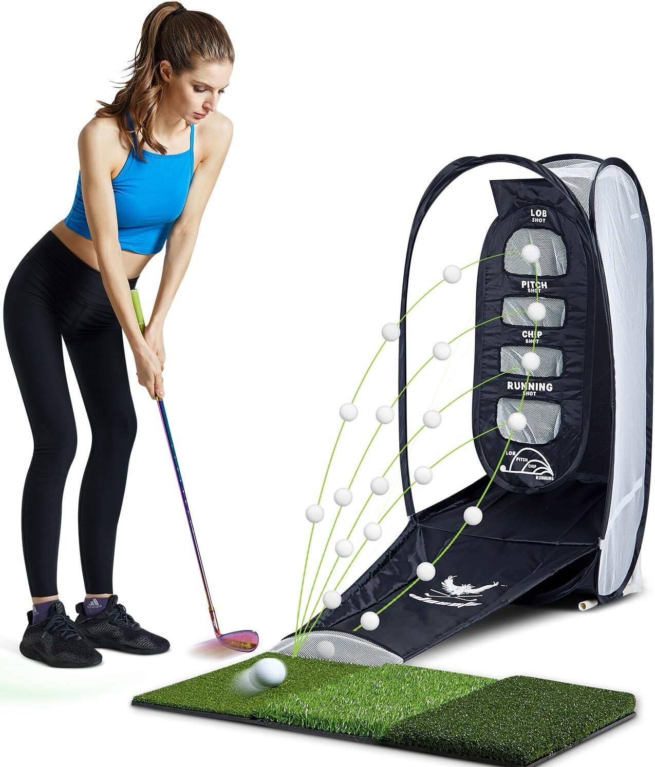 W03 Golf Practice Hitting Net Indoor Backyard Home Chipping 2 Target Ball Swing Training Aids