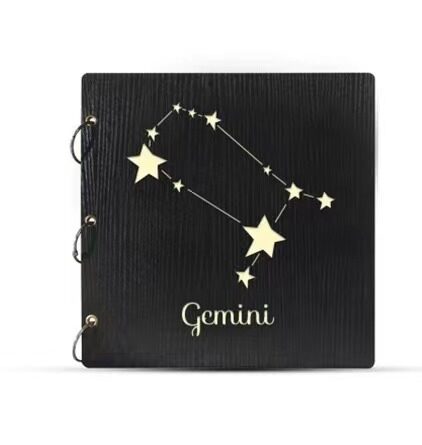 8" Zodiac Laser Engraving Custom Pattern Wooden Handmade Waterproof Photo Album Collection Book for Couple's Memory