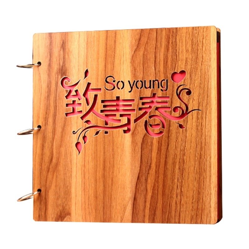 16" Ages Laser Engraving Custom Pattern Wooden Handmade Photo Album Collection Book for Memory
