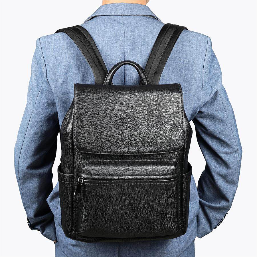 NIUCUNZH Men Business Travel Backpack Hiking Rucksack 14 inch Laptop Backpack Genuine Leather Backpack for Men