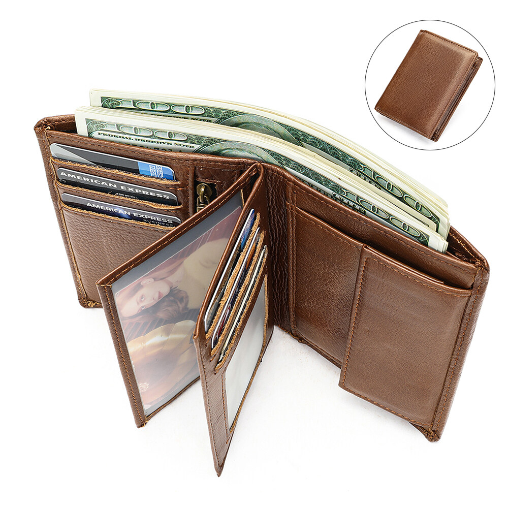 NIUCUNZH Genuine Leather Anti-theft Wallet Men Leather Card Holder Money Clips Coin Pocket Wallet RFID Blocking Wallet for Men