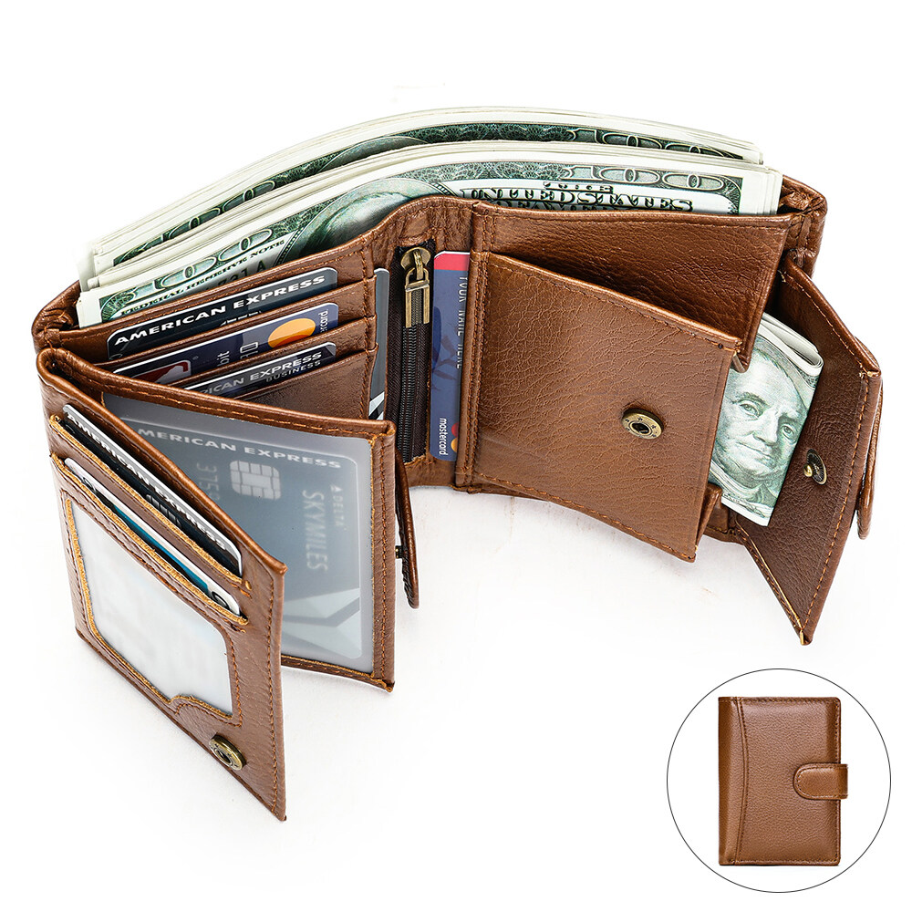 NIUCUNZH Men Leather Wallets with Money Clips Anti-theft RFID Blocking Wallet Coin Pouch Genuine Leather Wallet Men