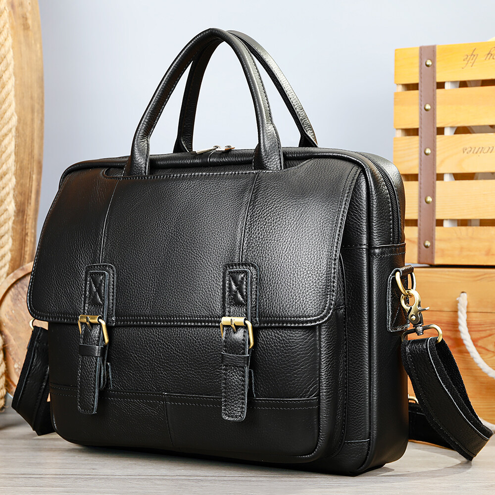 NIUCUNZH Men Business Portfolio Briefcase Men Leather Messenger Bag Laptop Briefcase Genuine Leather Briefcases Bag for Men