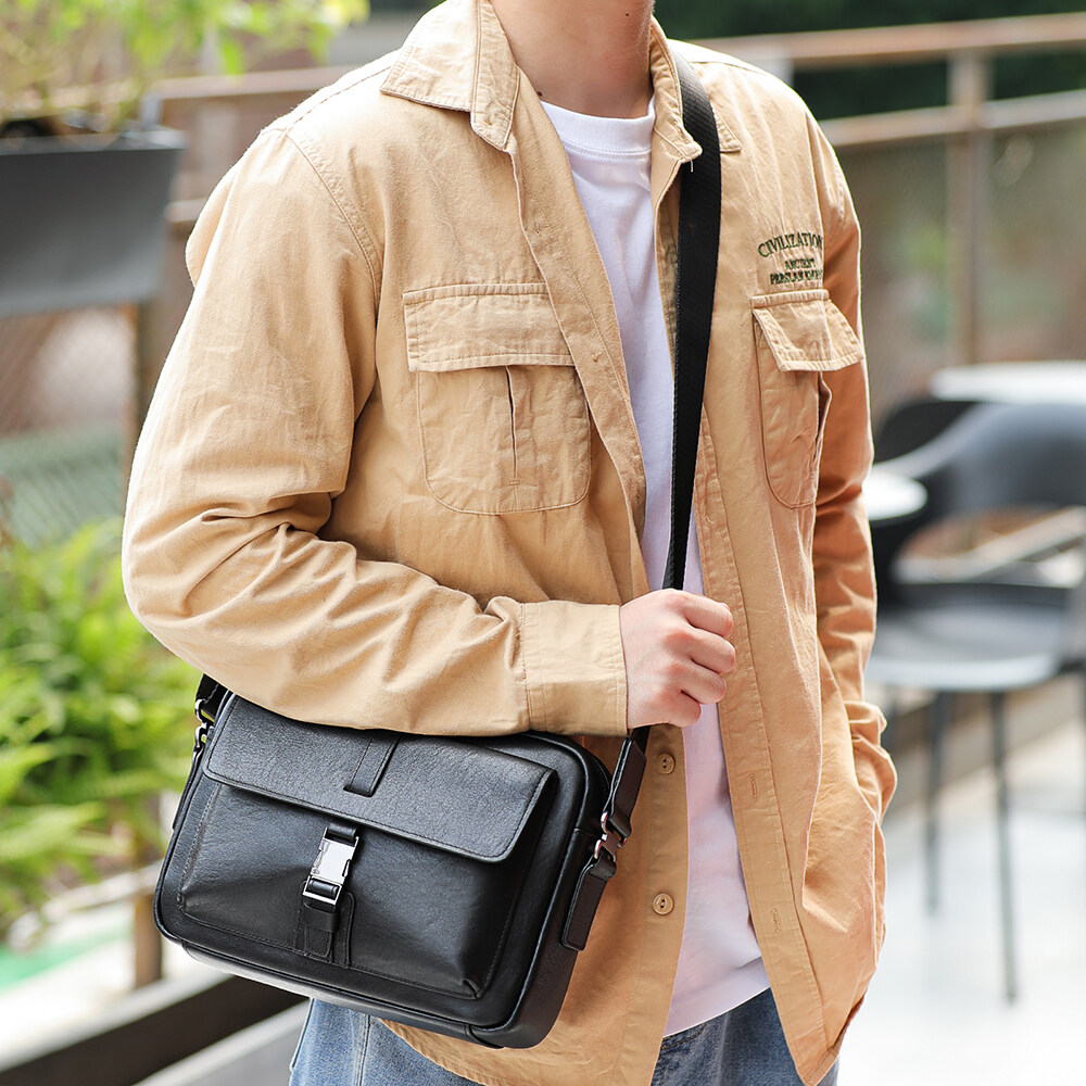 NIUCUNZH Genuine Leather Men Messenger Cross Body Bag Large Capacity Leather Shoulder Satchel Bag Men Leather Crossbody Bag