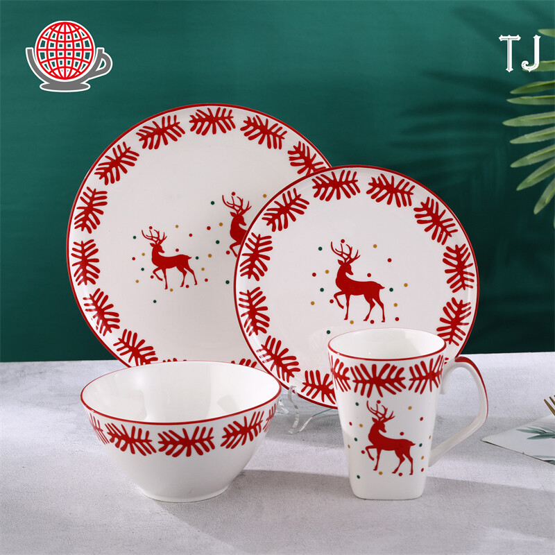 red and white dinner set, tableware sale, christmas plates set