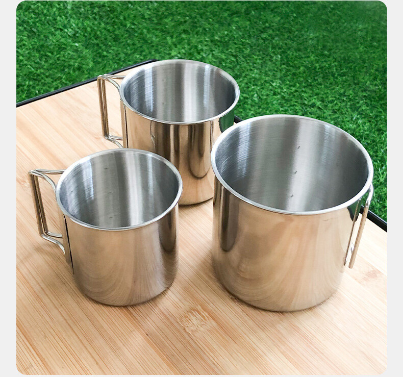 Camping Mugs with Folding Handles D Ring Stainless Steel Camping Cups for Outdoor Camping Hiking Climbing Picnic
