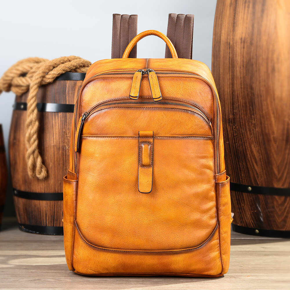 NIUCUNZH Vintage Genuine Leather Travel Backpack Large Capacity Men Laptop Bag Backpack Leather Backpack for Men