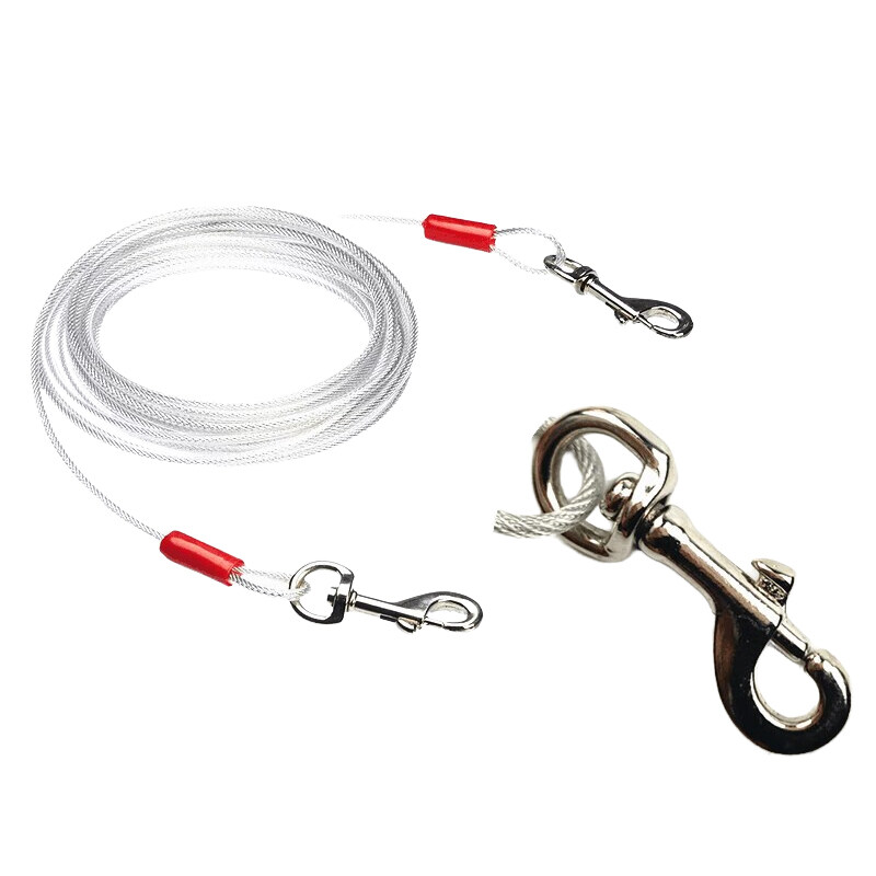 Rubber coated steel wire rope dog leash and stainless steel pet hook Anti-bite leash pet leash for Camping Park and Yard