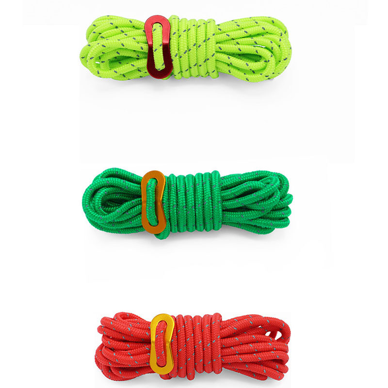 Outdoor reflective rope wind rope buckle 4m umbrella rope tent fixed rope skylight glow-in-the-dark rope camping adjusting buckl