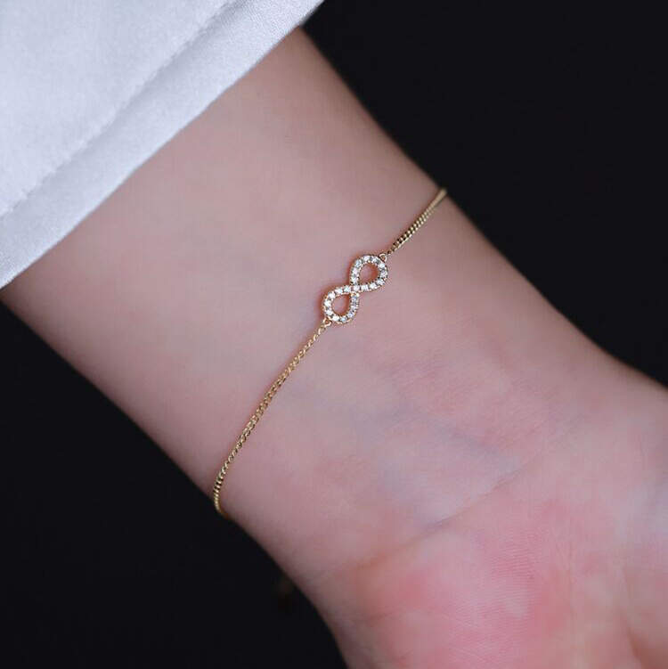 S925 silver plated 18-karat gold 8 number bracelet Simple zircon sterling silver female elegant commute