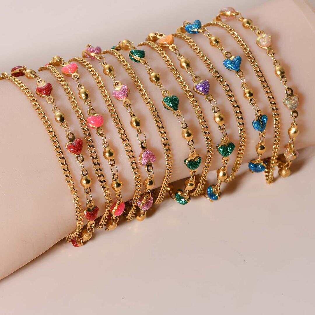 Cross-border sales of stainless steel dripping oil double-layer bracelet 18K gold electroplated hand jewelry love color