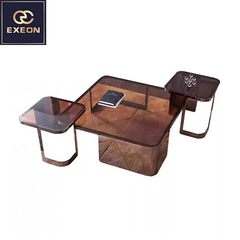 Modern simple light luxury square tempered glass high-grade combination coffee table