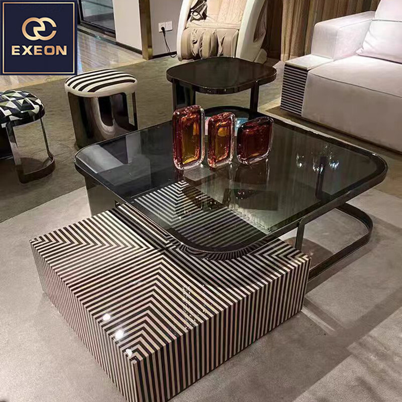 Modern simple light luxury square tempered glass high-grade combination coffee table