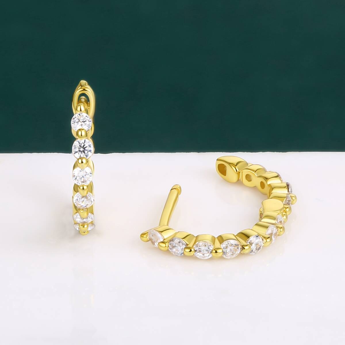 zircon hoop earrings, custom hoop earring, huggie hoop earrings, 18k gold plated hoop earrings