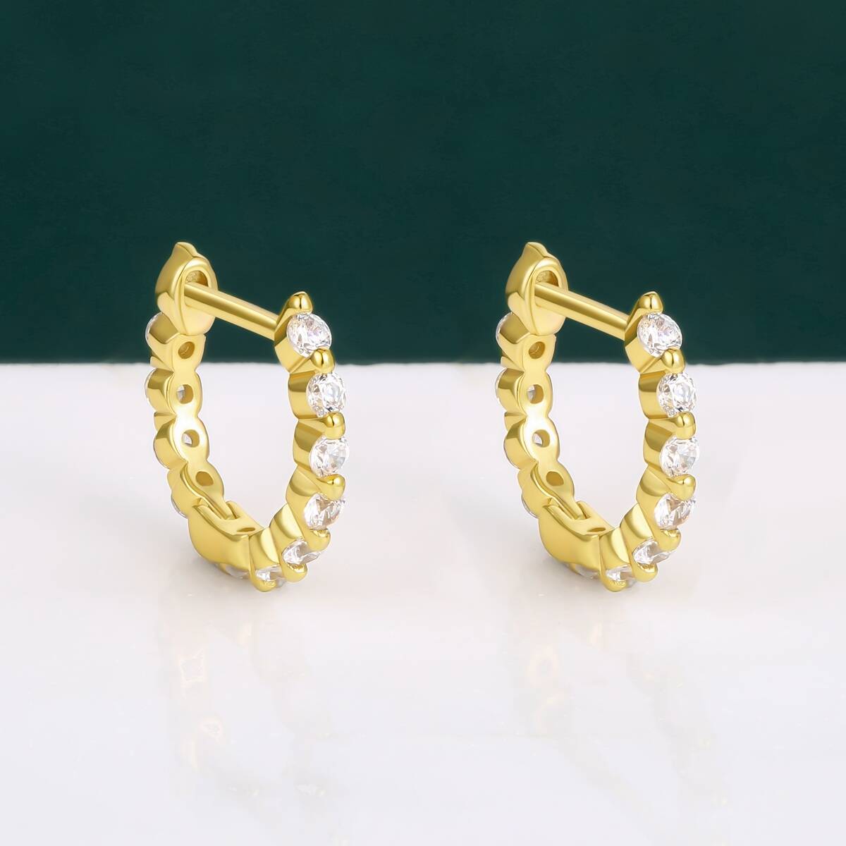 zircon hoop earrings, custom hoop earring, huggie hoop earrings, 18k gold plated hoop earrings