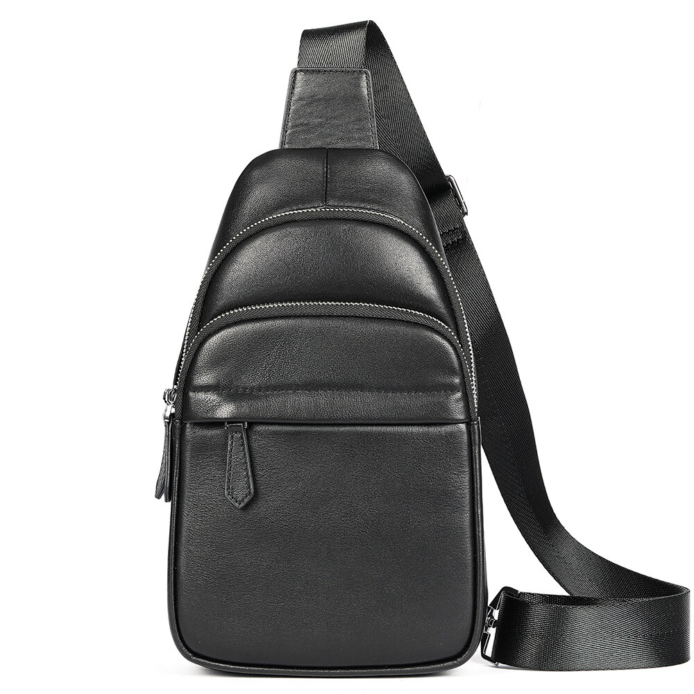 NIUCUNZH Men Waterproof Crossbody Sling Bag Genuine Leather Chest Bag Shoulder Daypack Leather Chest Bag for Men