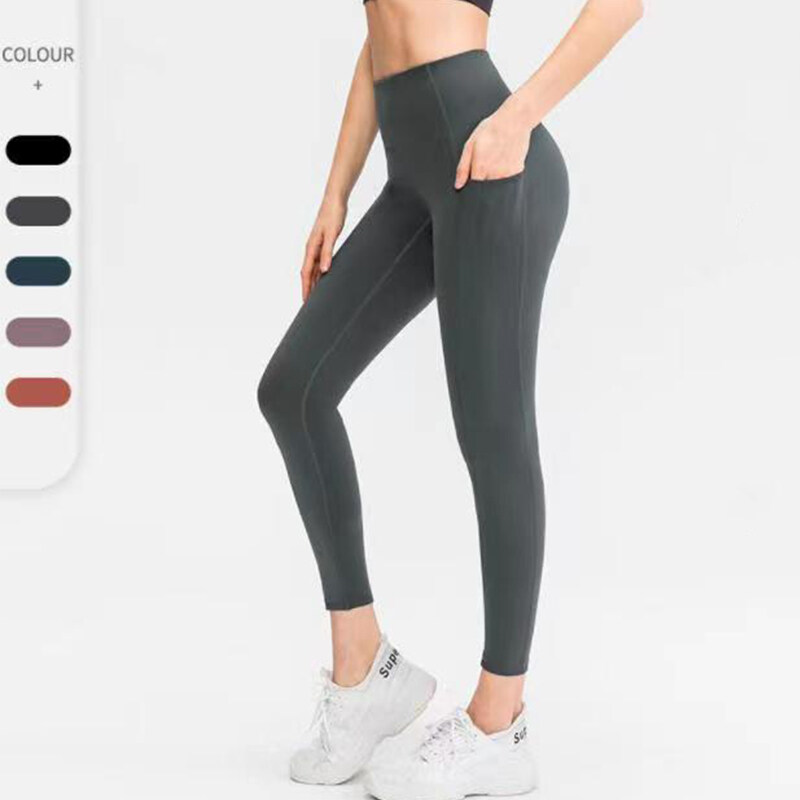 High Waisted Double Pockets Plain Leggings