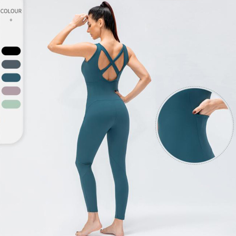 Backless Crisscross V Neck Skinny Yoga Romper