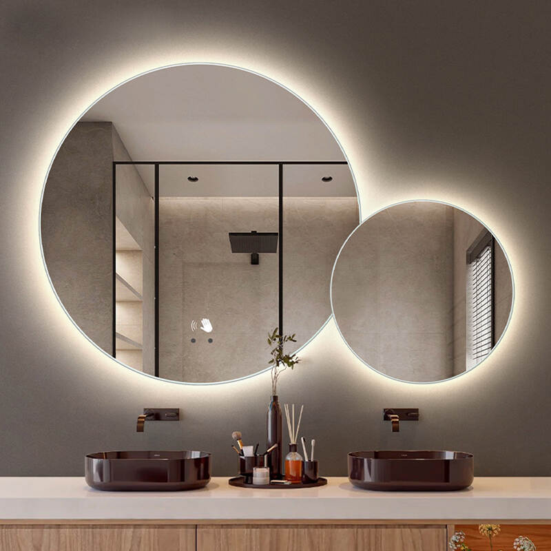 Modern Custom Size Round Backlit led mirror wall mounted touch switch screen smart mirror