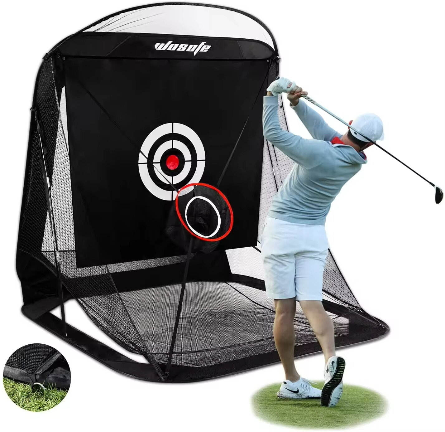 W01 Golf Practice Net - Automatic Ball Return System w/Target Sheet Two Side Barrier