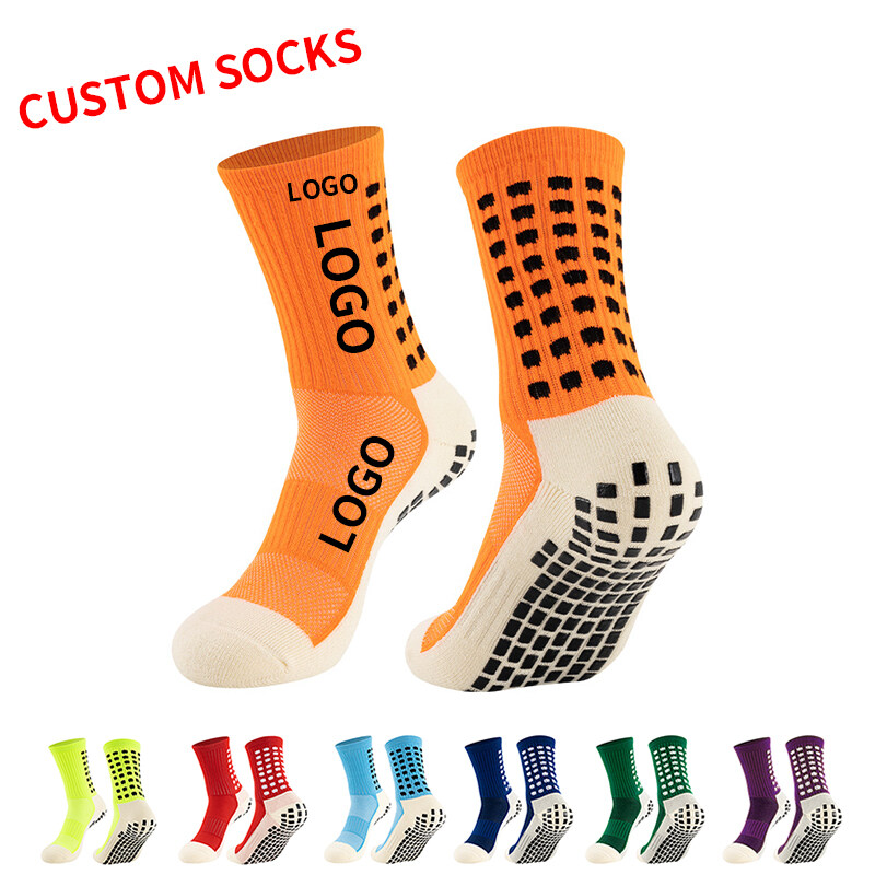 100% Cotton Knitted Football Socks High Quality Custom Logo Design Non-Slip for Spring Sports Running Durable for Men Women Boys