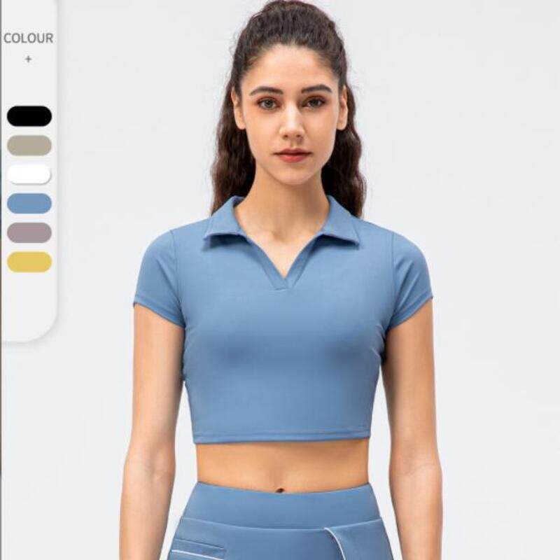 Airy Collared Racerback Cool Touch Short Sleeve Cropped Tennis Tank