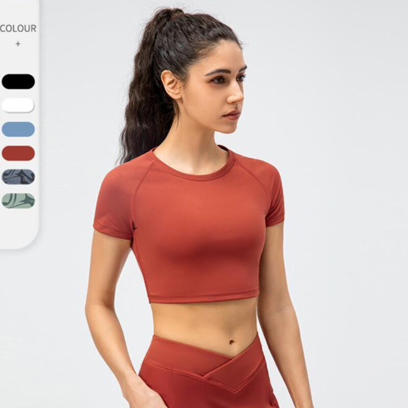 Round Neck Short Sleeve Cropped Yoga Sports Top