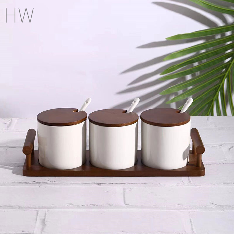 ceramic kitchen jars, bamboo storage jars, small spice jars