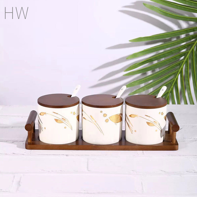 ceramic kitchen jars, bamboo storage jars, small spice jars