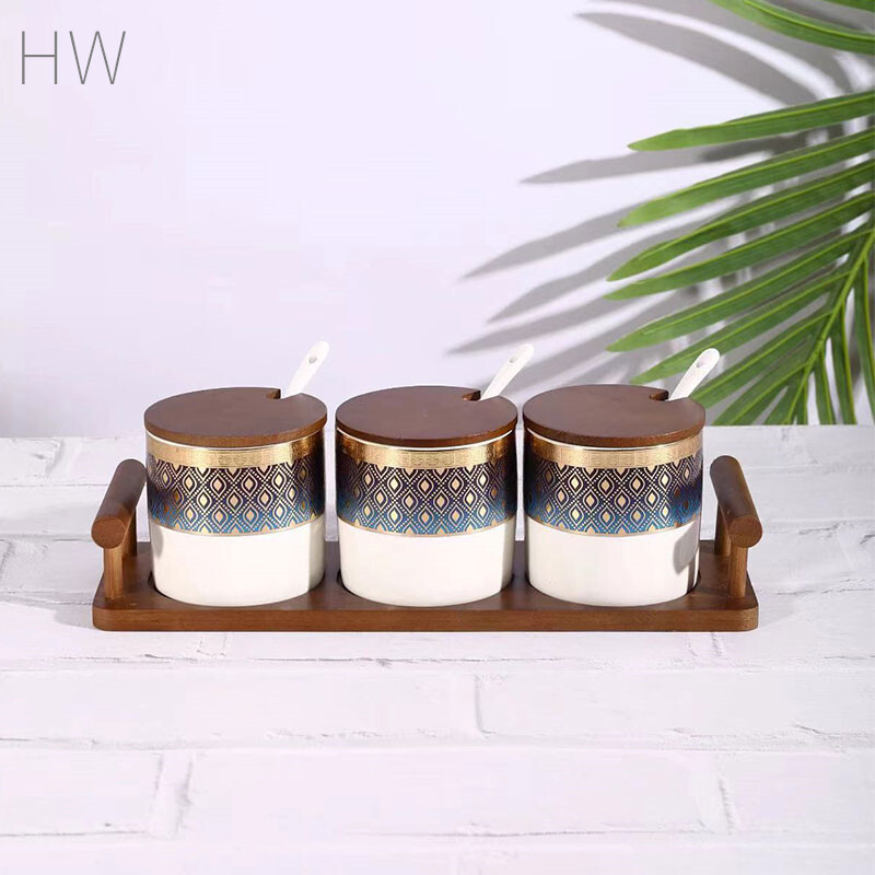 ceramic kitchen jars, bamboo storage jars, small spice jars