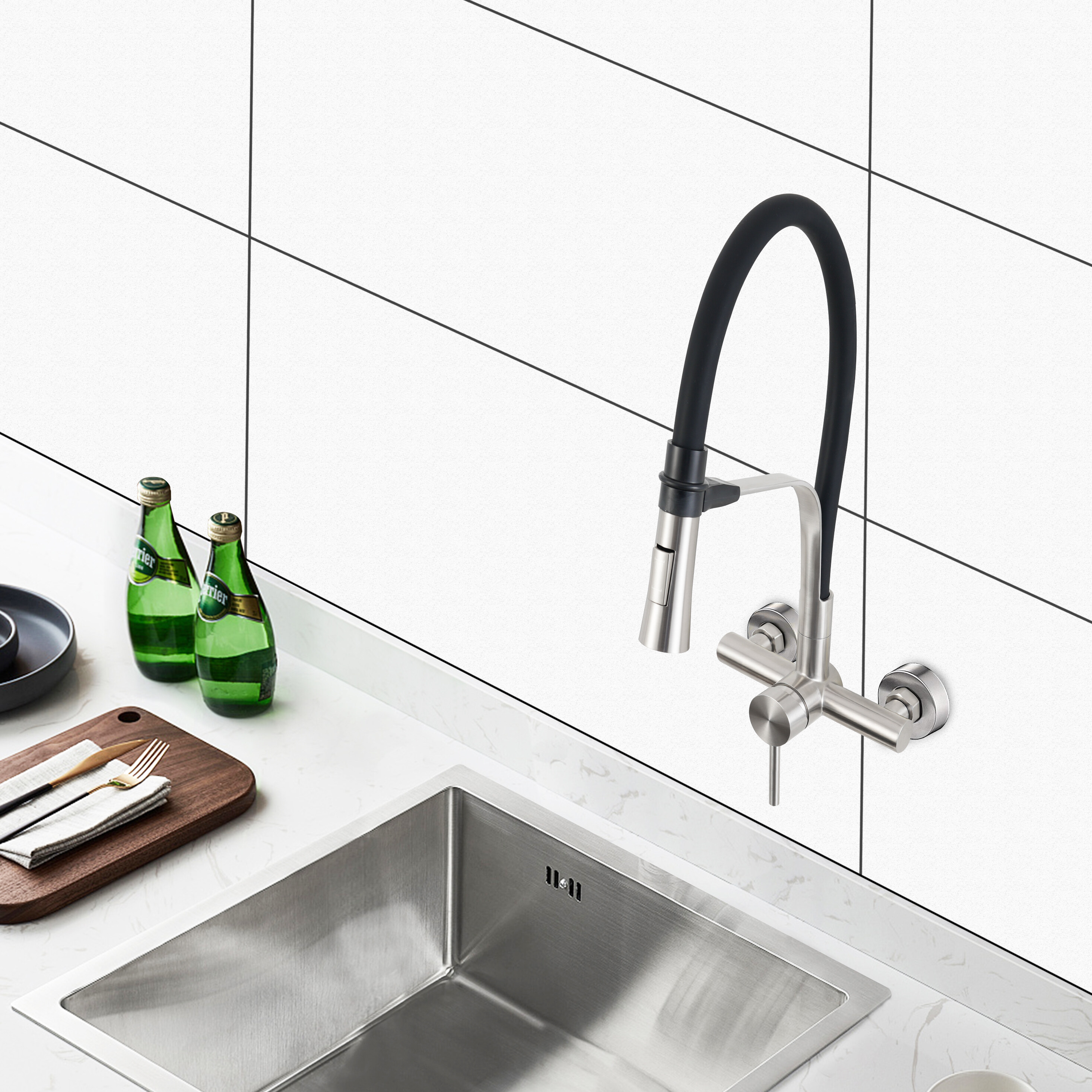 fast moving Wall Mounted 304 stainless steel lead free  Pull Down Kitchen Faucet