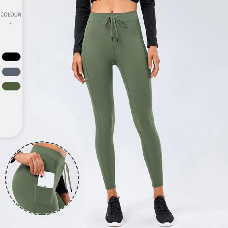 High Waisted Drawstring Side Pocket Touch Full Length Joggers