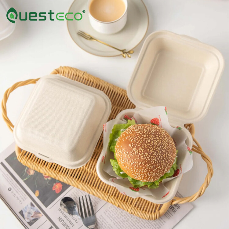 Biodegradable Sugarcane Lunch Box Sugarcane Togo Boxes Hamburger Box Sugarcane