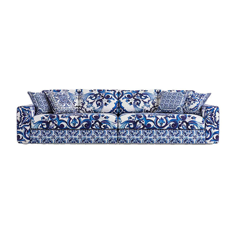 Italian light luxury blue and white porcelain fabric luxury three sofa