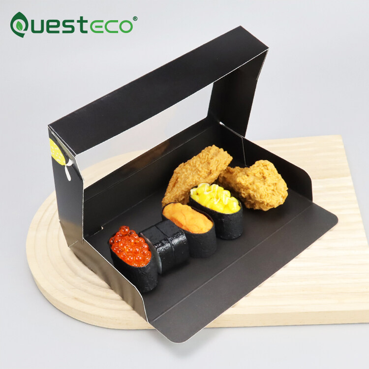 Bio Bento Sushi Box Custom Sushi Takeaway Packaging Box With Divider Black Cardboard Box For Sushi With Window