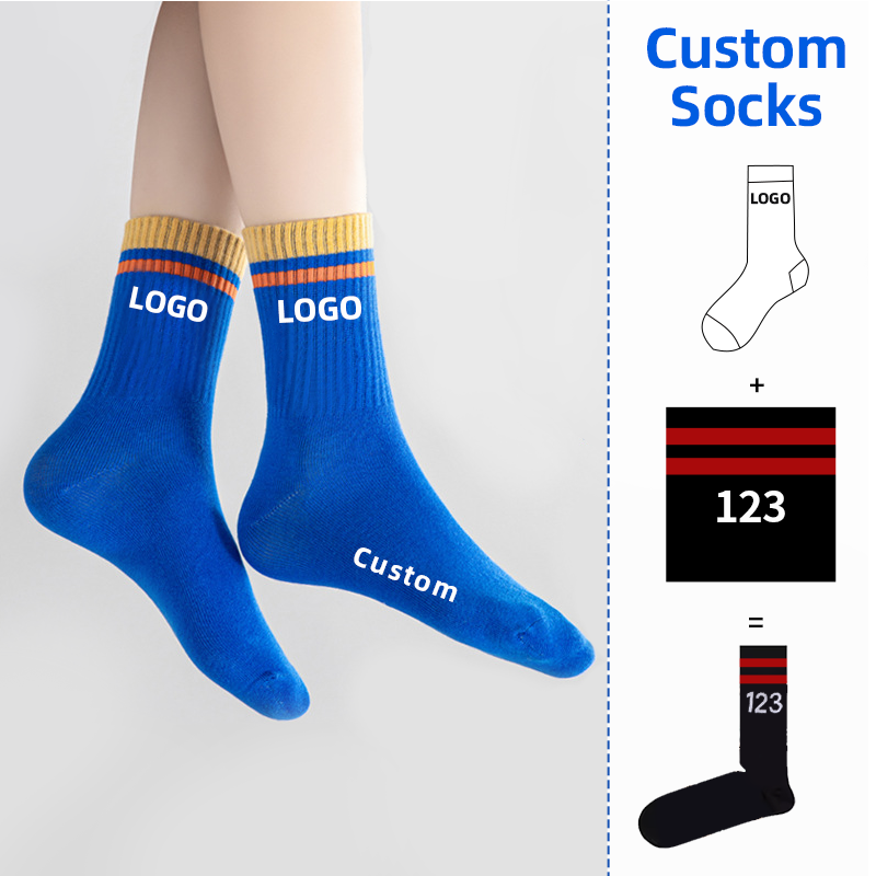 2024 Unisex Sport Knit Socks Custom Logo Design High Quality 100% Cotton Fun Embroidery Logo Unisex Sport Socks